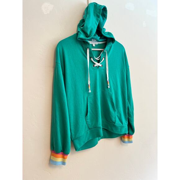PJ Salvage Super Soft Live in Color Hoodie in Sage Green Rainbow Size: Medium - Picture 6 of 7